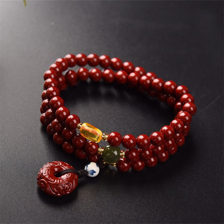 Buddha Stonesチベット辰砂 平和バックル トリプルラップ 祝福ブレスレットMala