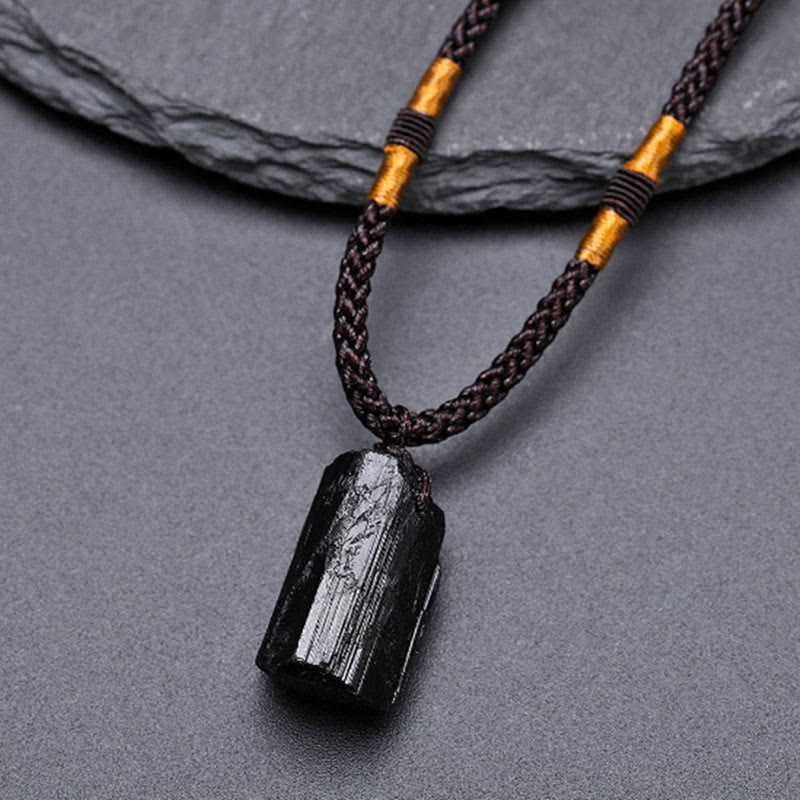 Buddha Stones天然ブラックトルマリン ポジティブロープネックレスペンダント