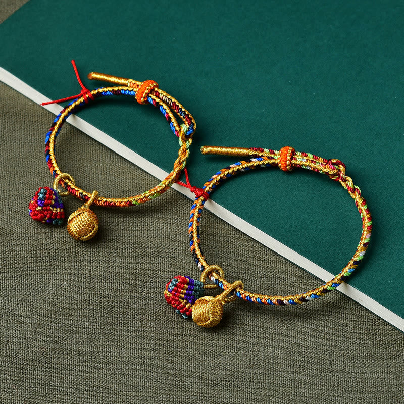 Buddha Stonesカラフルロープ 幸運 手作り 粽 ゴールデンボール チャームブレスレット