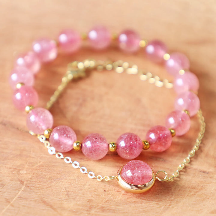 サンストーン ストロベリークォーツ クリスタル ガーネット ポジティブ パワーストーンブレスレット Buddha Stones