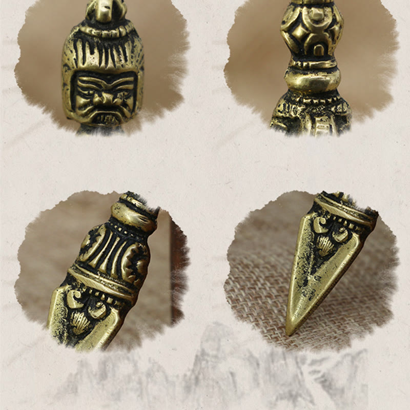 ネパールの手作りの小さな金剛杵(ヴァジュラ)ドルジェのBuddha Stones彫刻、悟りの銅製装飾