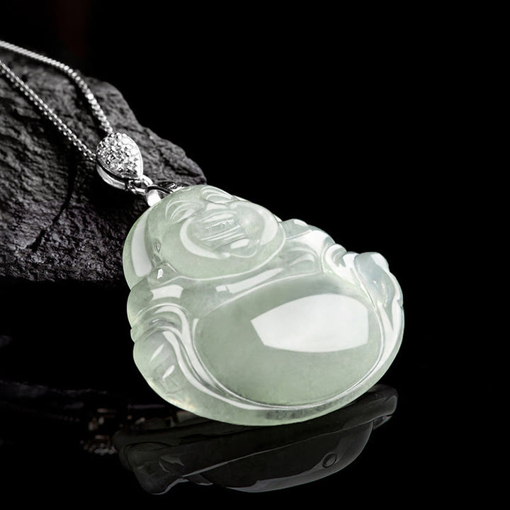 Buddha Stones925スターリングシルバー 天然翡翠 笑い仏 繁栄 豊穣 チェーンネックレス ペンダント