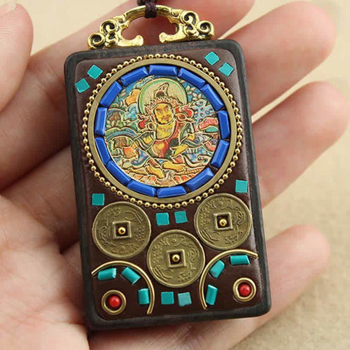 Buddha Stonesチベット 富の神 タンカ 黒檀 平和 ネックレス ペンダント