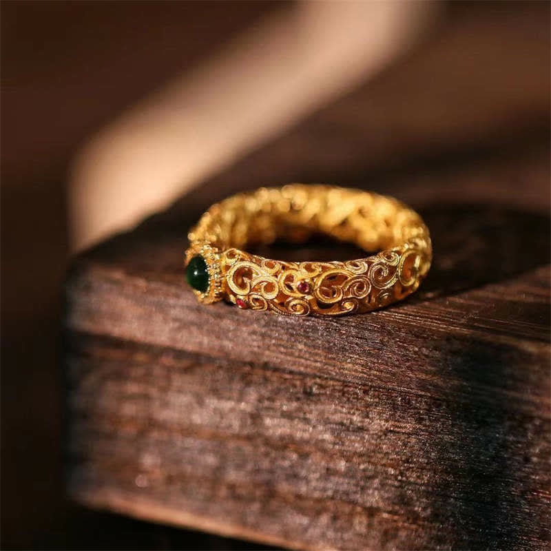 Buddha Stones925スターリングシルバー シアン翡翠 成功の幸運リング