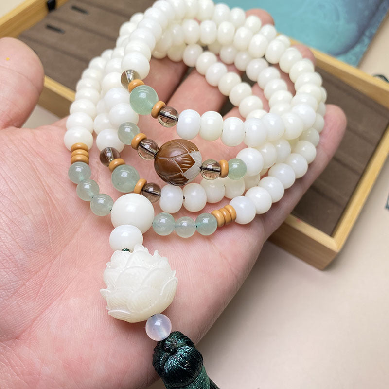 Buddha Stonesホワイト 菩提樹Mala108個 守護ブレスレット