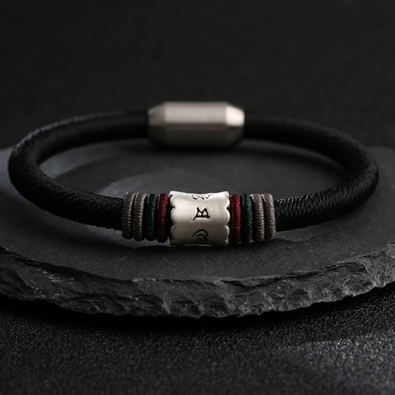 Buddha Stones999スターリングシルバーオーム・マニ・パドメ・フムピース マグネットバックルブレスレット