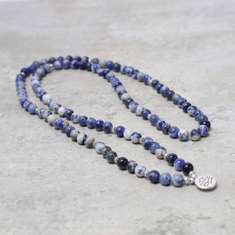 Buddha Stones天然ブルーアベンチュリン ロータスピースネックレスブレスレット