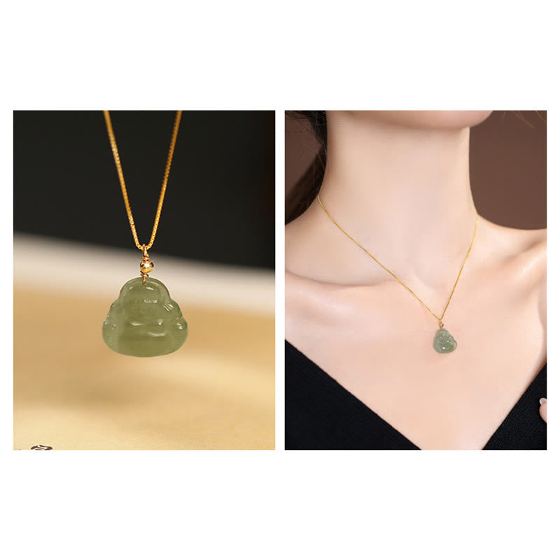 Buddha Stones925 スターリングシルバー 天然和田翡翠 シアン翡翠 幸運の笑う仏陀 蝶のネックレスペンダント - image 5