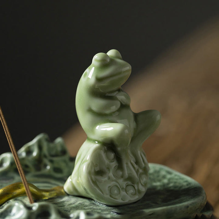 Buddha Stones葉 瞑想 カエル柄 癒し 陶器 香炉 装飾