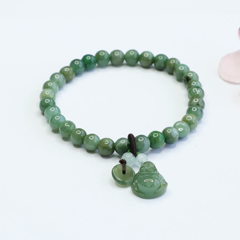 Buddha Stones笑う仏陀 シアン翡翠 ヒーリングブレスレット