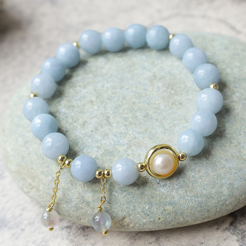 Buddha Stonesアクアマリンパール ヒーリング ムーンストーン ビーズ チャームブレスレット