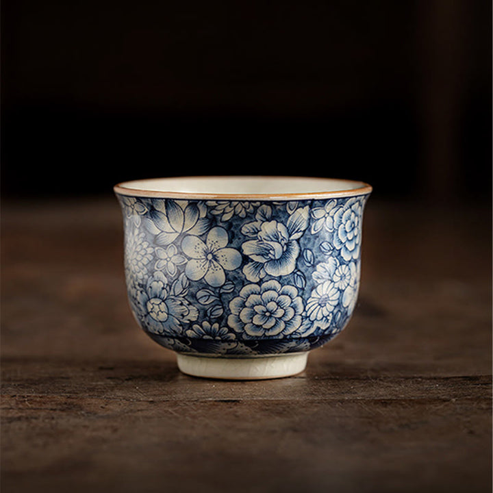 Buddha Stonesヴィンテージ 蓮 牡丹 梅 菊 陶器 ティーカップ ティーカップ