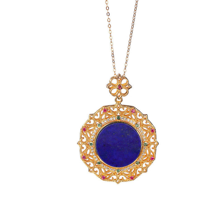 Buddha Stones 925スターリングシルバーメッキゴールドラズライトポジティブネックレスペンダント