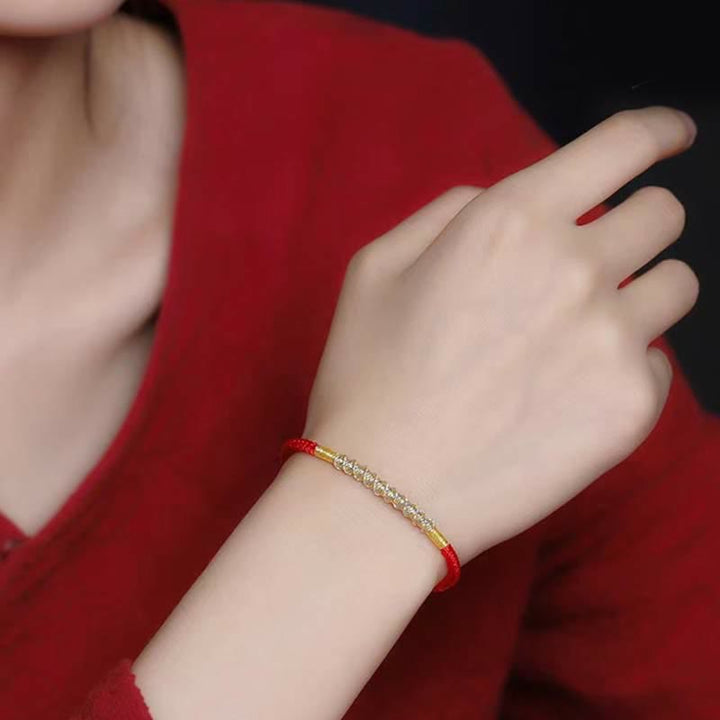 Buddha Stones925スターリングシルバー 幸運と強さ 赤い糸の保護編みブレスレット