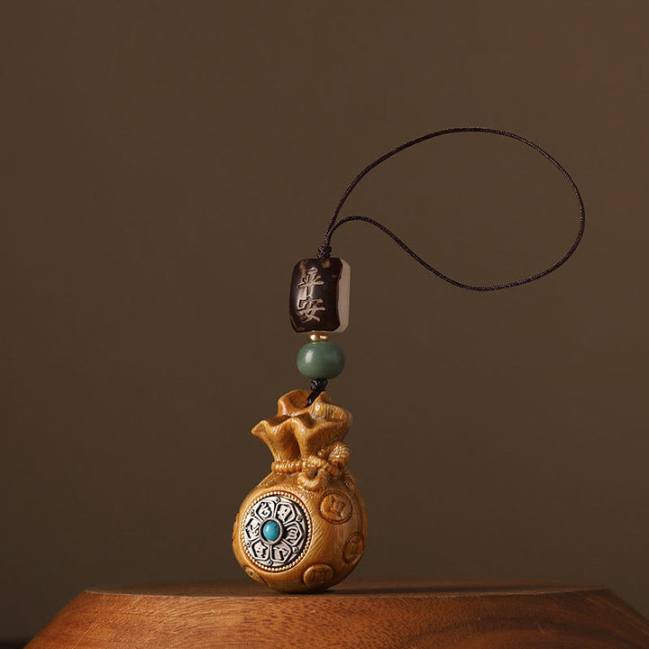 Buddha Stones小葉 紅白檀 緑白檀 マネーバッグOm Mani Padme Hum回転式保護吊り下げ装飾