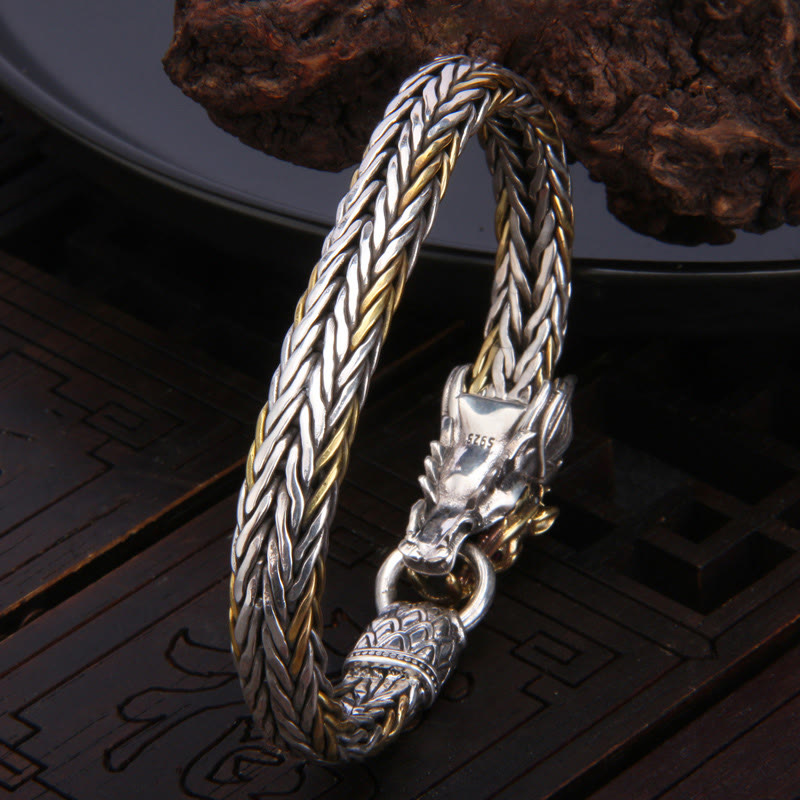 Buddha Stones925スターリングシルバー 龍年 縁起の良い龍の守護 金属編みデザインブレスレット - image 3