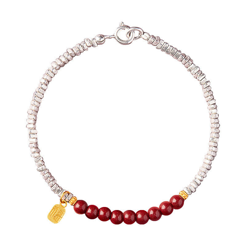 Buddha Stones925 スターリングシルバー 辰砂 フーキャラクター 祝福ブレスレット