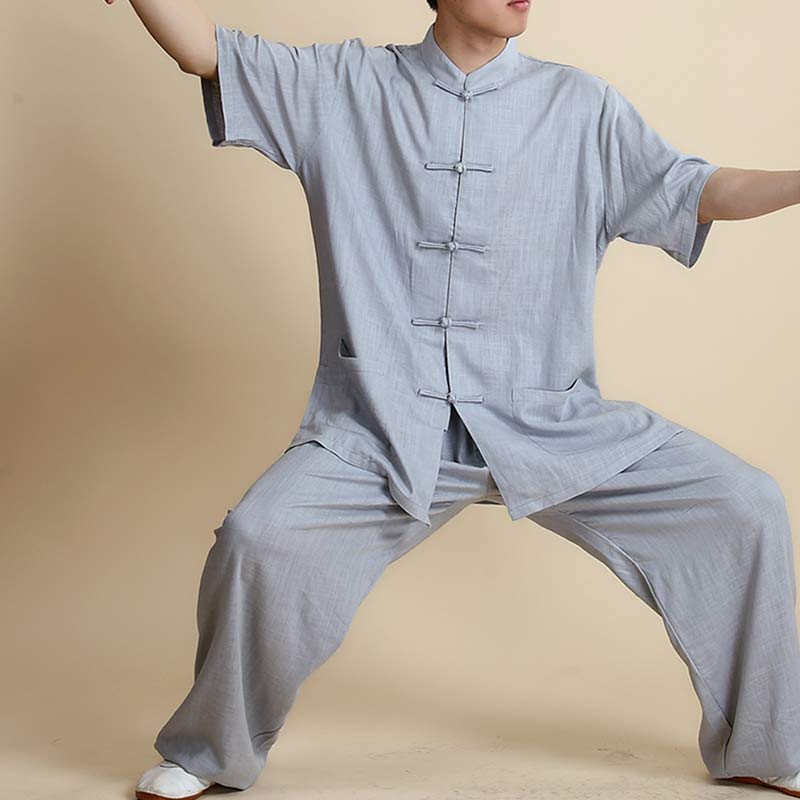 Buddha Stones瞑想禅祈りスピリチュアル太極拳気功練習ユニセックス刺繍服セット - 半袖グレー - US14、 UK/AU18、 EU46 (3XL) - image 30