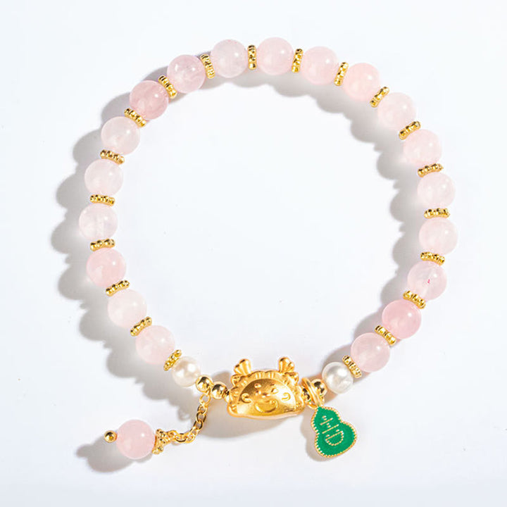 Buddha Stonesの年を表す天然石、赤瑪瑙、ピンククリスタル、黒オニキス、団子型の幸運のキャラクターブレスレット