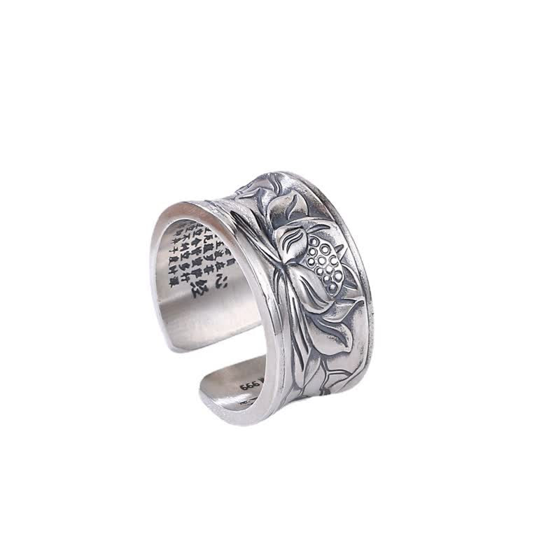 Buddha Stones999スターリングシルバー 蓮の花 般若心経 守護リング