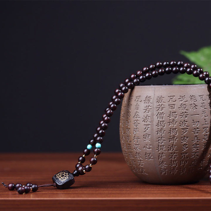 Buddha Stones 108Malaチベット小葉紅檀蓮華バランスブレスレット