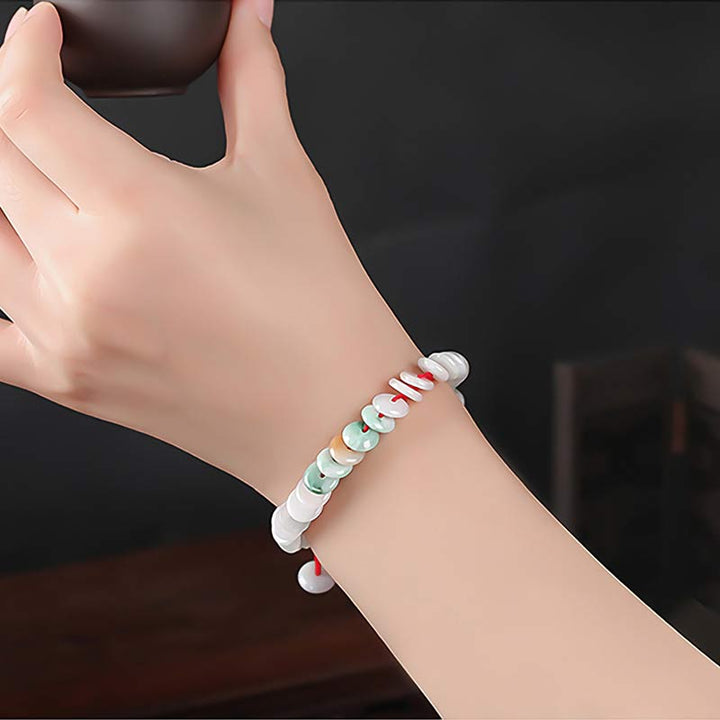 Buddha Stonesラウンド翡翠ラッキーレッドストリング織りブレスレット