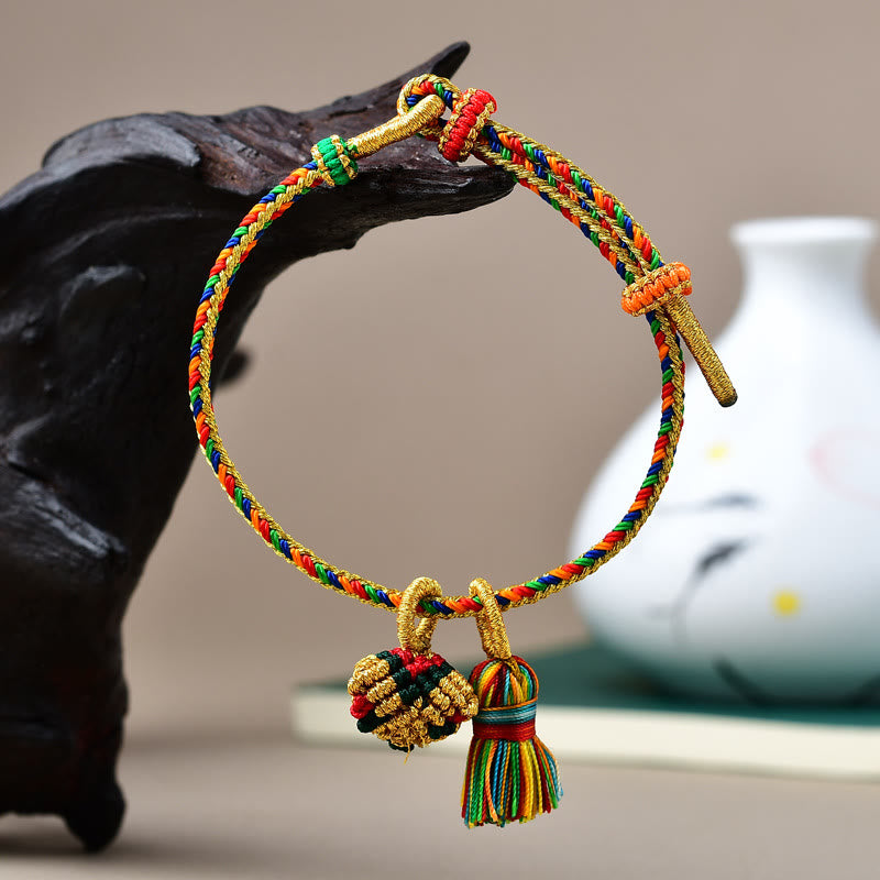 Buddha Stonesカラフルロープ 幸運 手作り 粽 ゴールデンボール チャームブレスレット