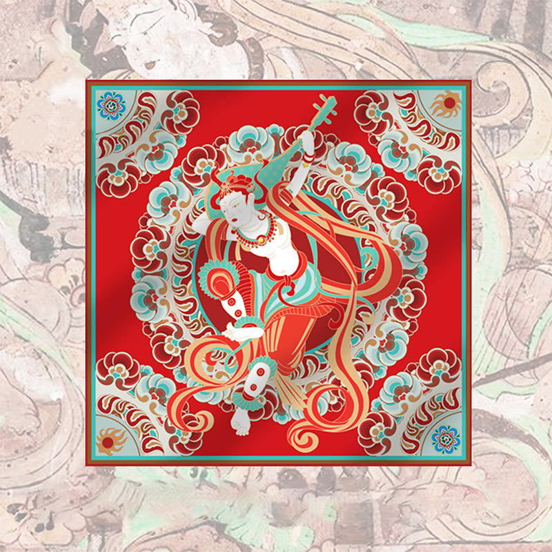 Buddha Stones敦煌 反芻 琵琶 飛翔 フレスコ画 100% 桑絹 スカーフ 高級 6A 敦煌 ショール