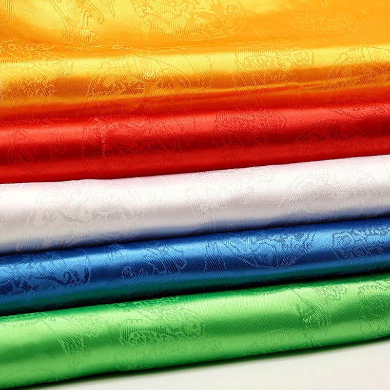 チベットの幸運の祝福5色の龍と鳳凰の模様のカタ装飾