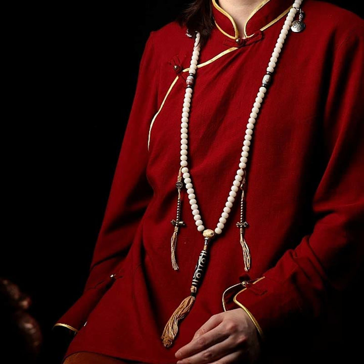 Buddha Stonesチベット 108Malaビーズ菩提樹種子八卦金剛 Dzi ビーズグレー瑪瑙富ブレスレット