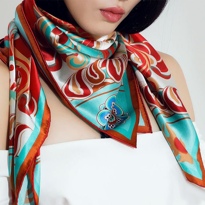 Buddha Stones敦煌 反芻 琵琶 飛翔 フレスコ画 100% 桑絹 スカーフ 高級 6A 敦煌 ショール