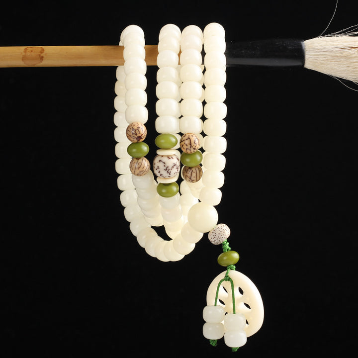 Buddha Stonesホワイト 菩提樹Mala108個 幸運のブレスレット