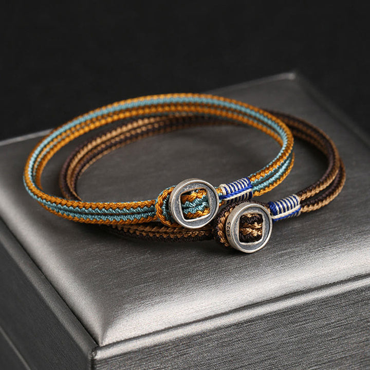 Buddha Stones 925スターリングシルバー 守護 編み込みロープブレスレット(ボタン留め) ハンドメイド