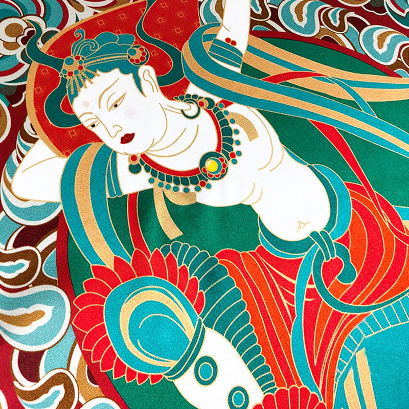 Buddha Stones敦煌 反芻 琵琶 飛翔 フレスコ画 100% 桑絹 スカーフ 高級 6A 敦煌 ショール