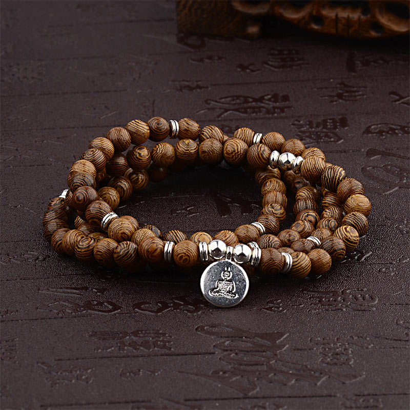 Buddha Stonesチベット雷撃木製ブレスレット 蓮華仏Mala