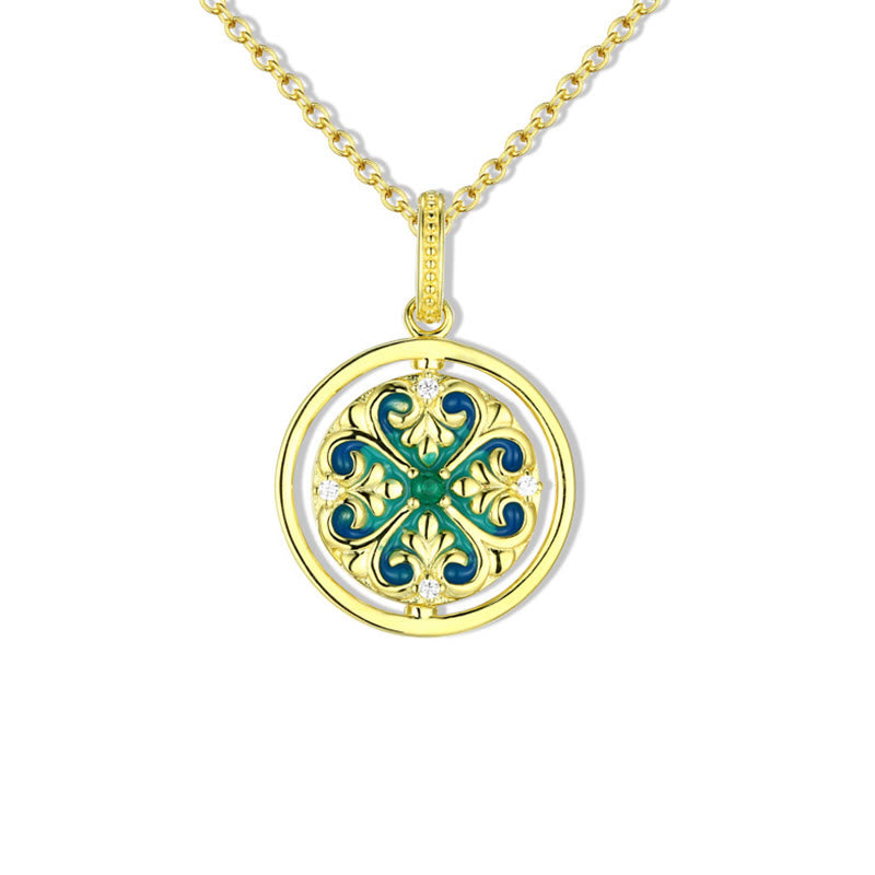 Buddha Stones925スターリングシルバー 蓮の花 フローラルジルコン 悟り 回転式ネックレスペンダント