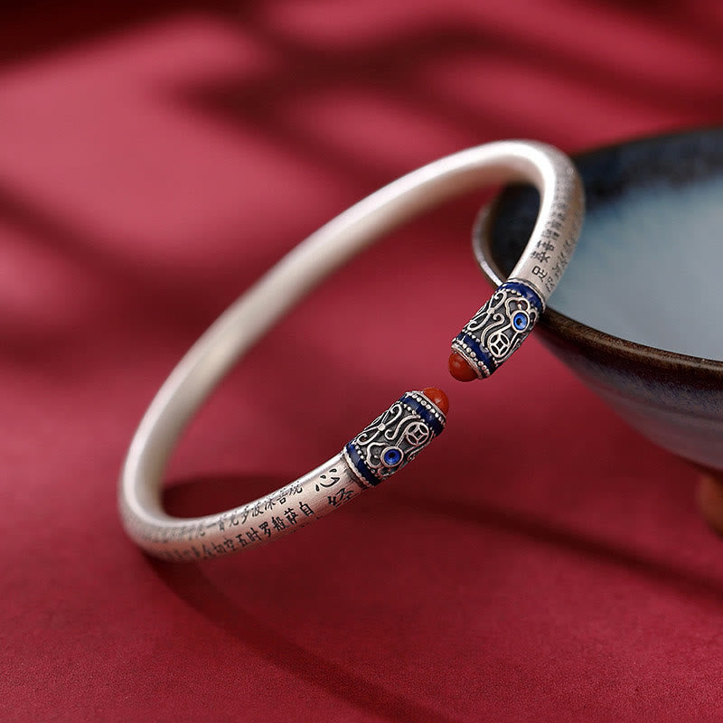 Buddha Stones999スターリングシルバー 般若心経 刻印入り 赤瑪瑙守護ブレスレットバングル - image 1