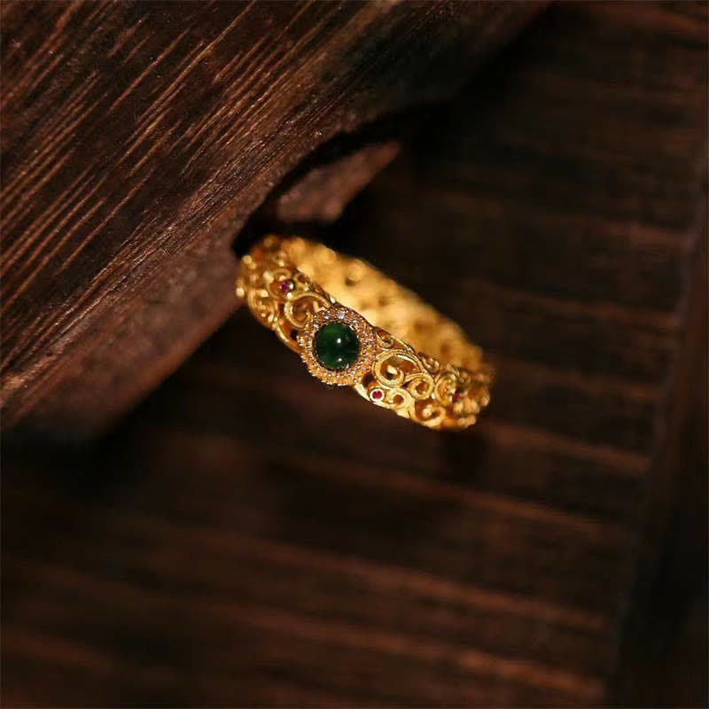 Buddha Stones925スターリングシルバー シアン翡翠 成功の幸運リング