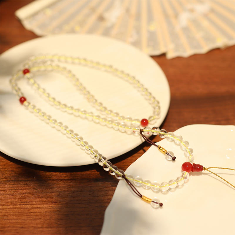 Buddha Stones 108Malaビーズ 925 スターリングシルバー 天然ホワイトアゲート レッドアゲート 4重ラップ保護ブレスレット