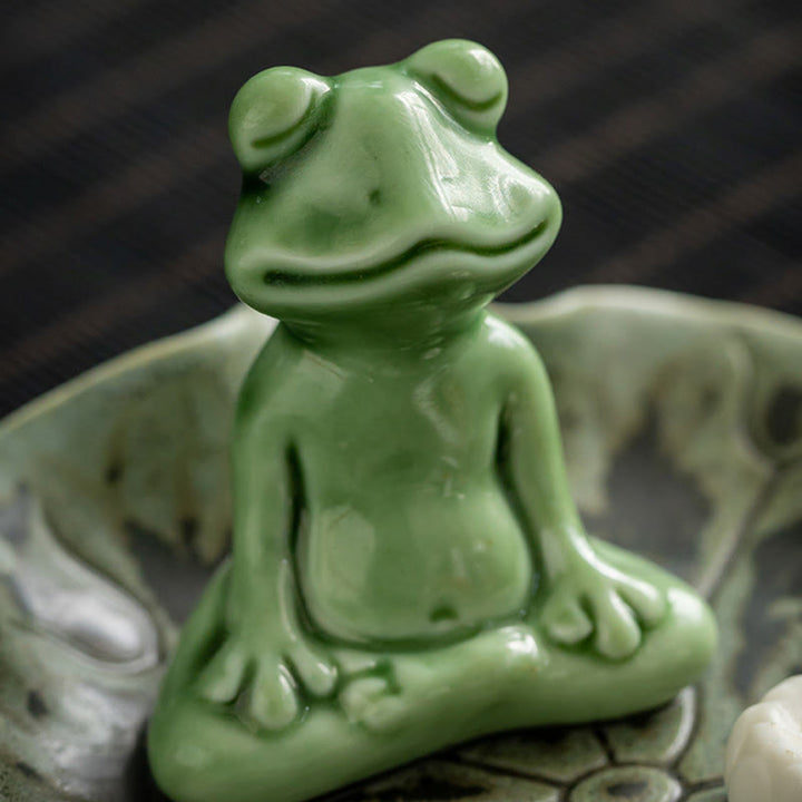 Buddha Stones葉 瞑想 カエル柄 癒し 陶器 香炉 装飾