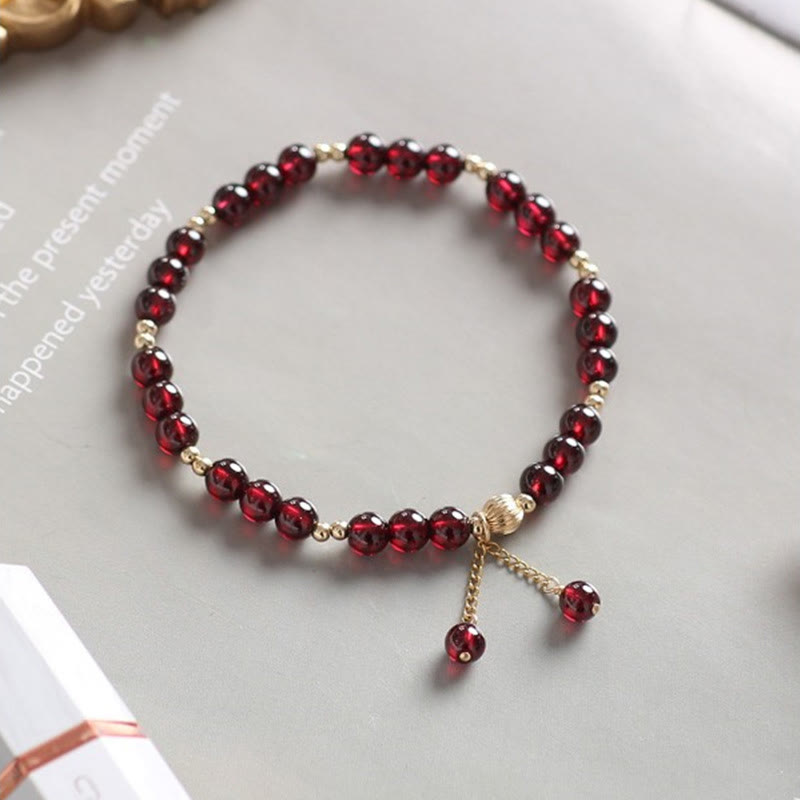 Buddha Stones 14Kゴールドメッキ合金天然ガーネットカームブレスレット - image 2