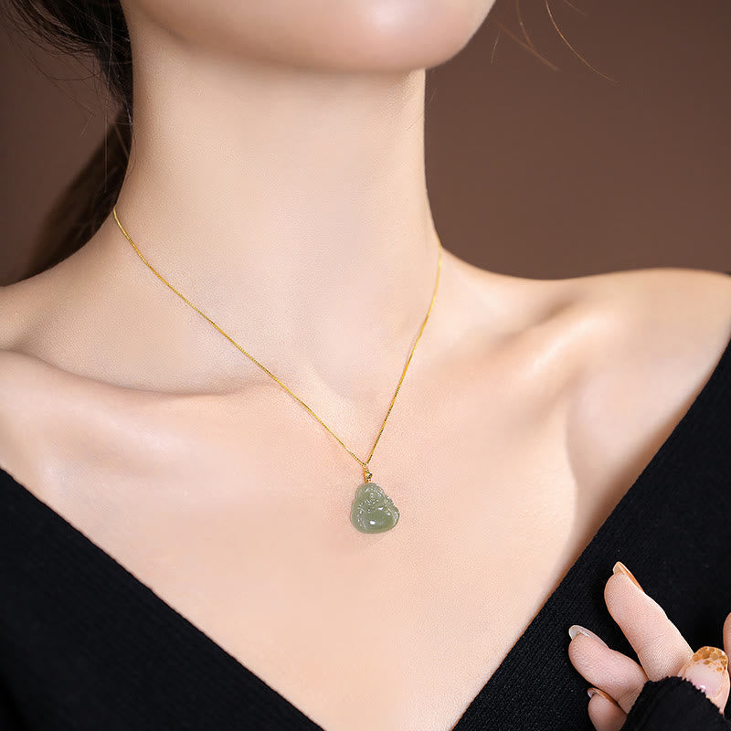 Buddha Stones925 スターリングシルバー 天然和田翡翠 シアン翡翠 幸運の笑う仏陀 蝶のネックレスペンダント - image 3