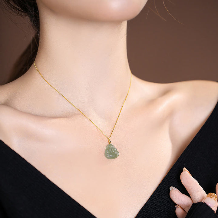 Buddha Stones925 スターリングシルバー 天然和田翡翠 シアン翡翠 幸運の笑う仏陀 蝶のネックレスペンダント - image 3