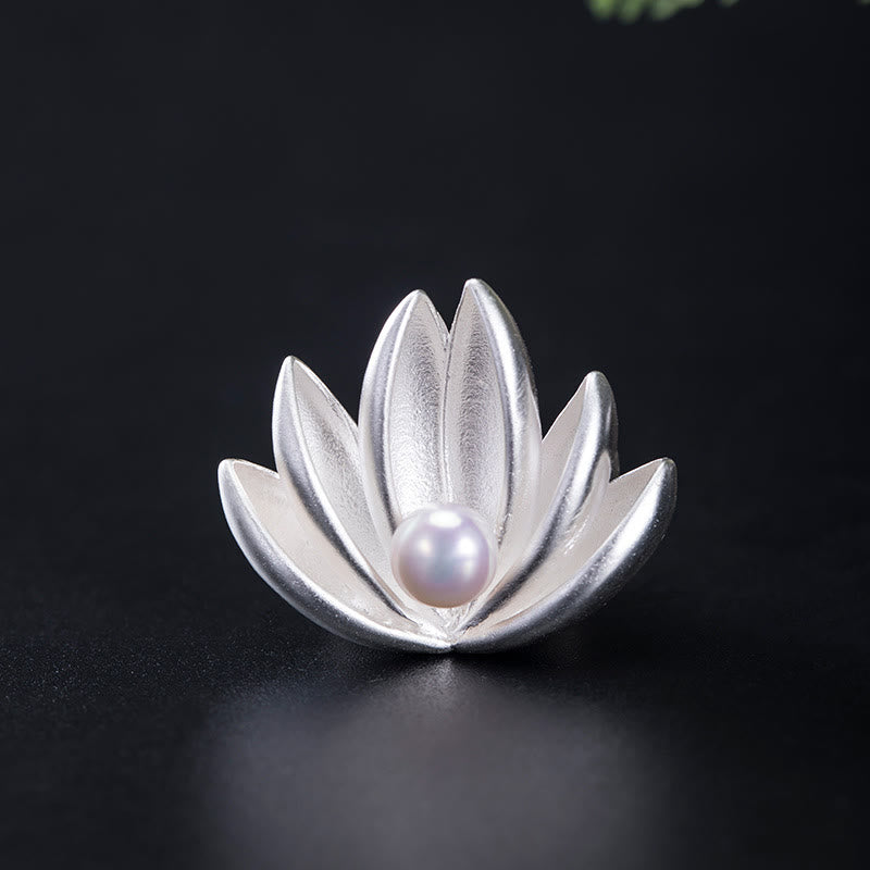 Buddha Stones925スターリングシルバー 蓮の花パール 新たな始まりのブローチ