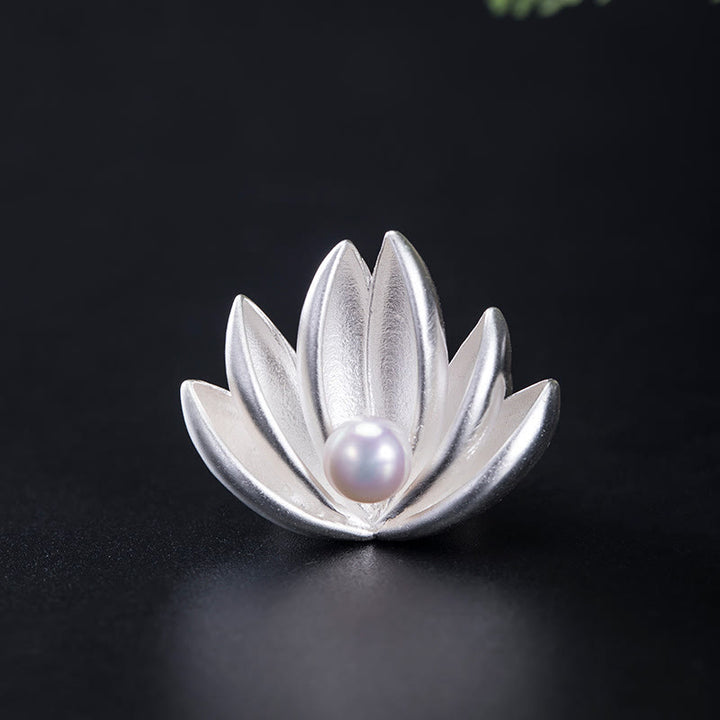 Buddha Stones925スターリングシルバー 蓮の花パール 新たな始まりのブローチ