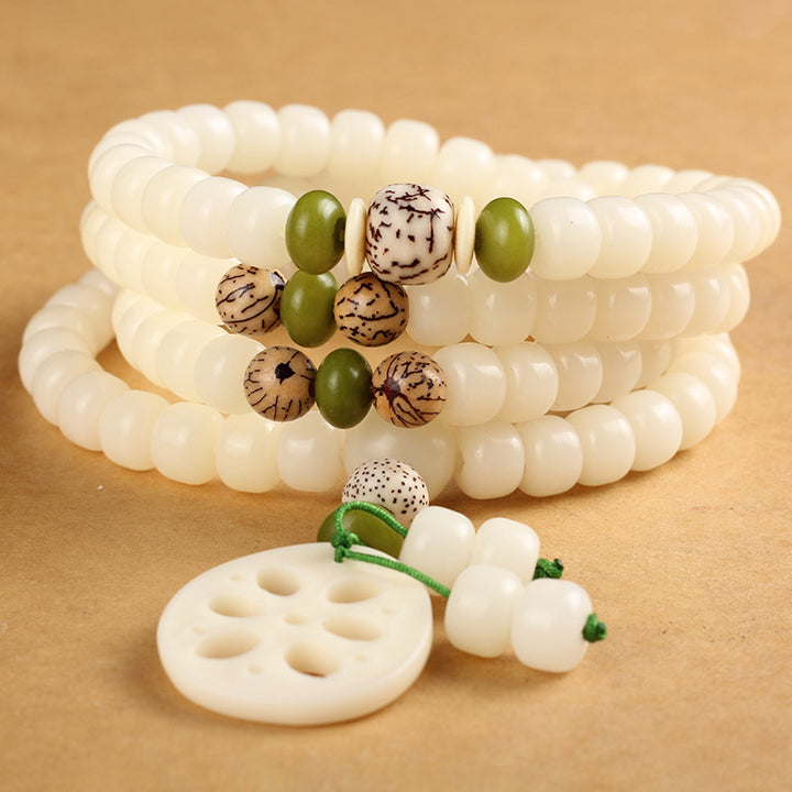 Buddha Stonesホワイト 菩提樹Mala108個 幸運のブレスレット