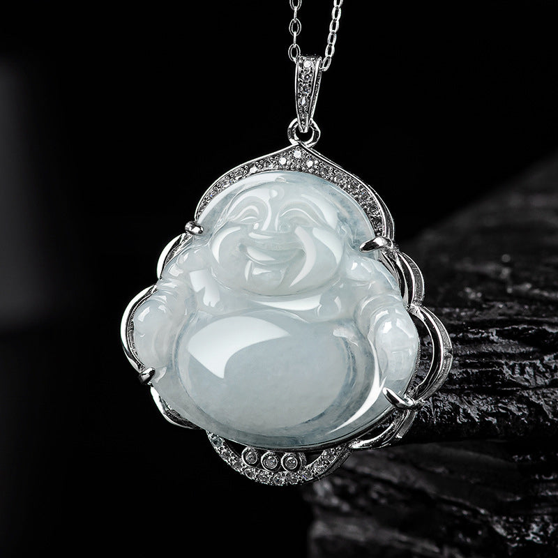 Buddha Stones925スターリングシルバー 笑う仏陀 天然翡翠 豊穣のネックレスペンダント - 翡翠(豊かさ♥ 豊穣) - image 1