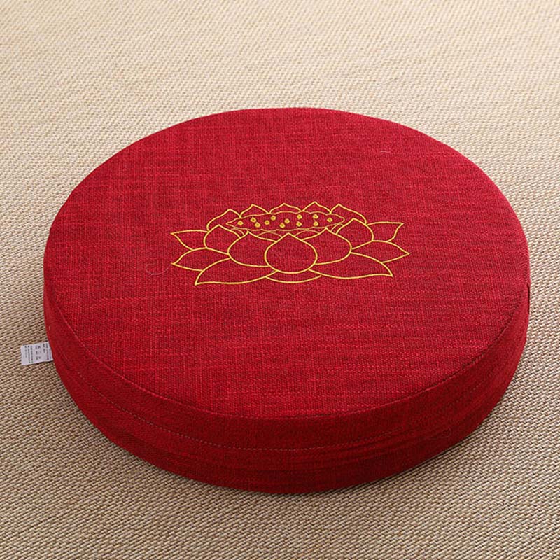 Buddha Stonesと蓮の刺繍入りコットンリネン瞑想用シートクッション