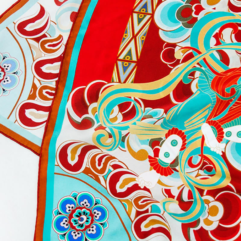 Buddha Stones敦煌 反芻 琵琶 飛翔 フレスコ画 100% 桑絹 スカーフ 高級 6A 敦煌 ショール