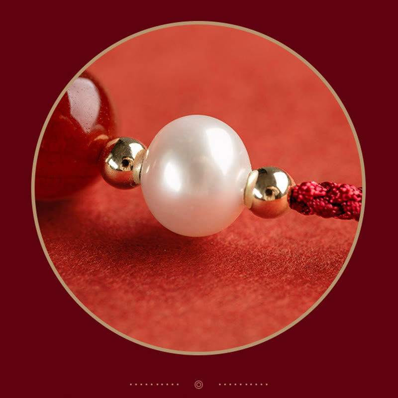 Buddha Stones925 スターリングシルバー 幸運の福の文字瑪瑙真珠 赤い紐編みブレスレット